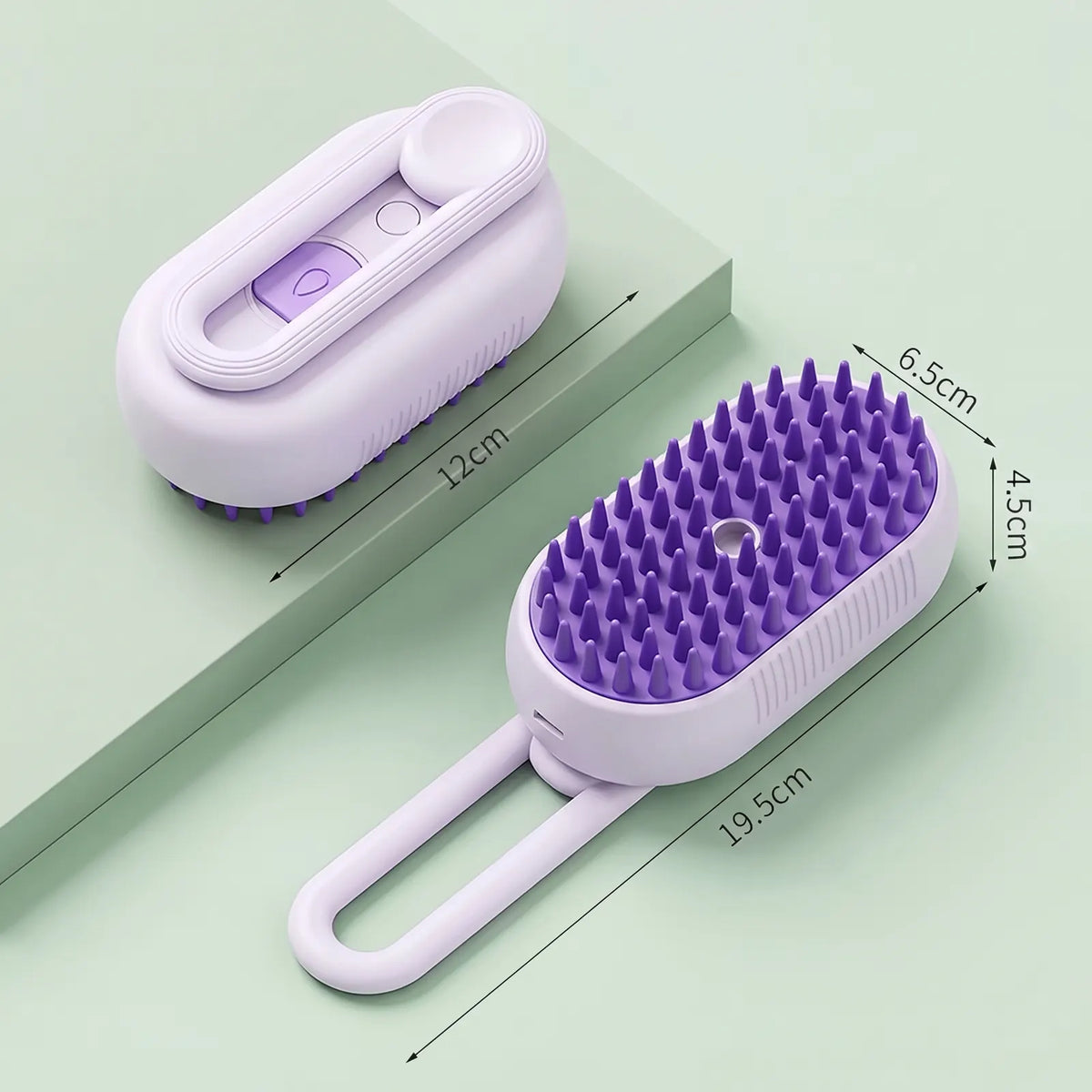 Dimensions de la brosse à vapeur PureClean : 19,5 x 6,5 x 4,5 cm